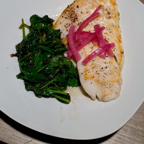 Pan Seared fish with pickled onion