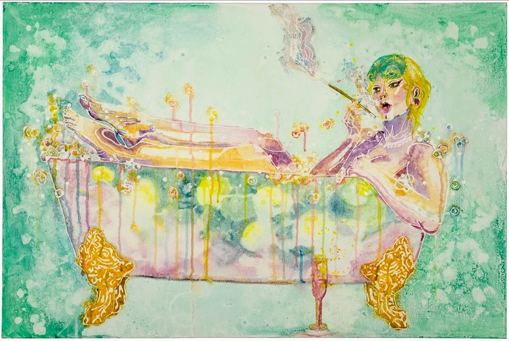 breakfast in bath (watercolor on canvas)