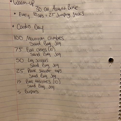 Sample of a cardio day workout provided with our s