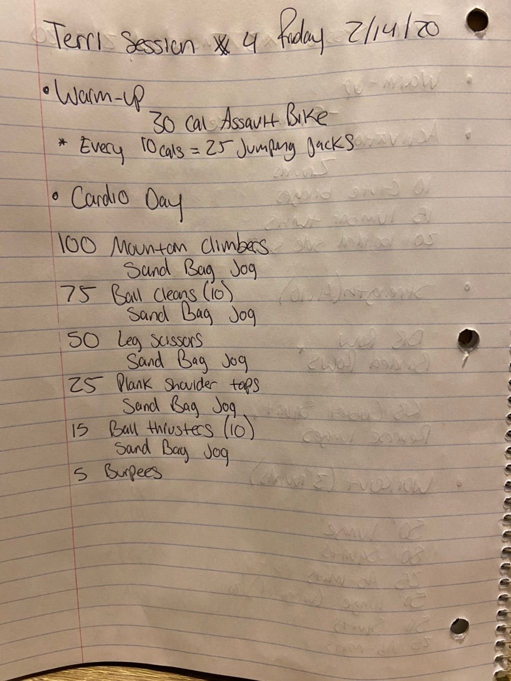 Sample of a cardio day workout provided with our s