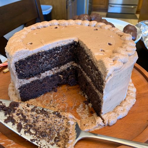 Chocolate cake, layered with a chocolate coconut b