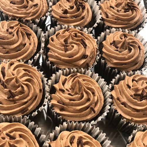 Chocolate cupcakes with a chocolate buttercream. T