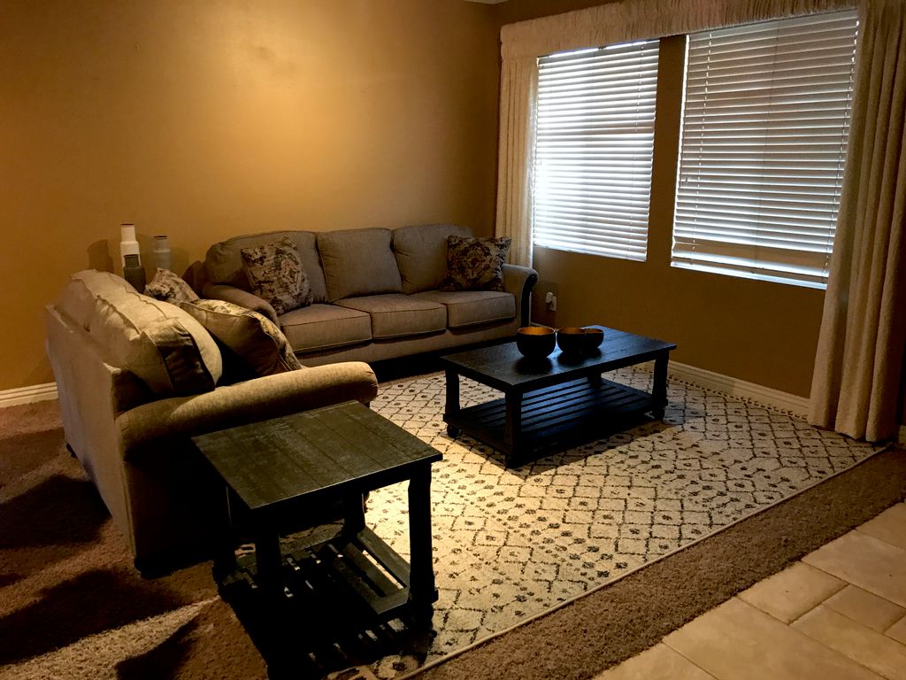 Formal living room organization and layout. 