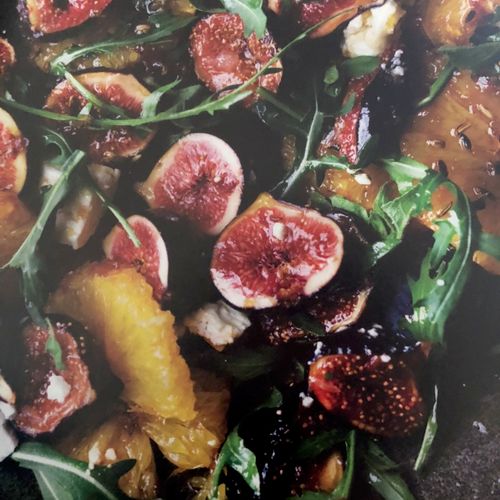 Figs, tossed greens, with a balsamic glaze 