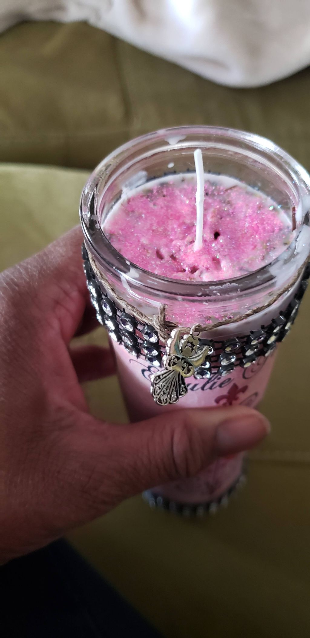 Homemade Eruzili 7 day candle, with oils and herbs