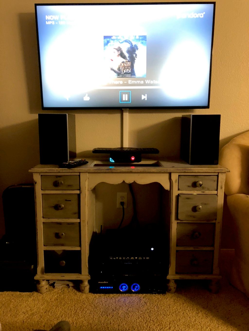 Simple bedroom setup with 2 channel AV system. Whe
