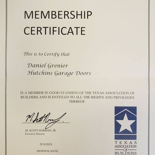 Texas Association of Builders Certificate