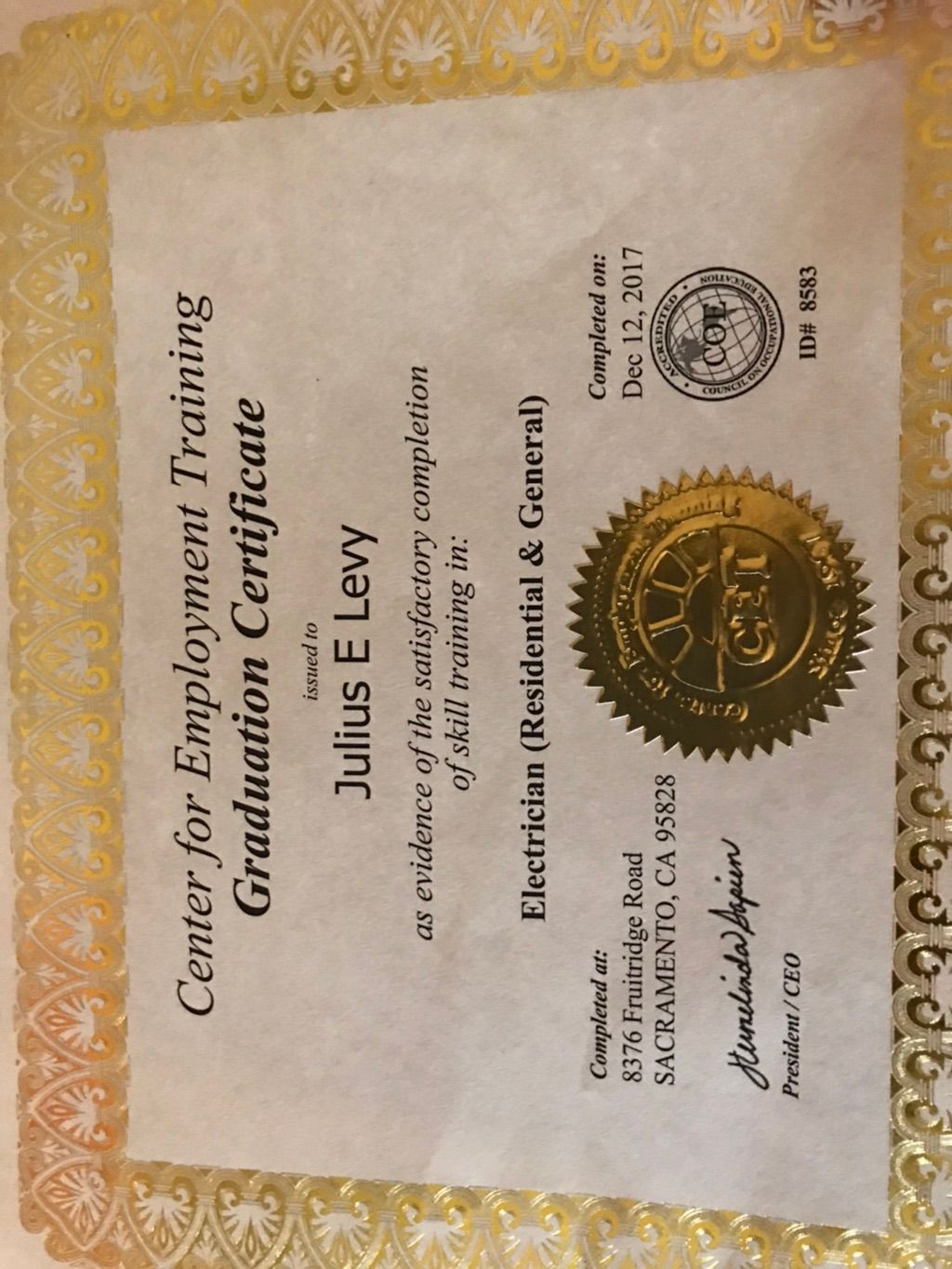 Electrical certification 