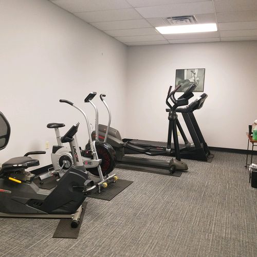 Our cardio room contains 1 treadmill, 1 elliptical