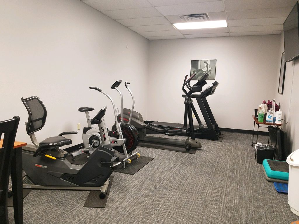 Our cardio room contains 1 treadmill, 1 elliptical