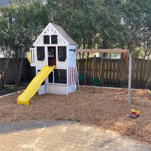 Sam installed a play set in our backyard and made 