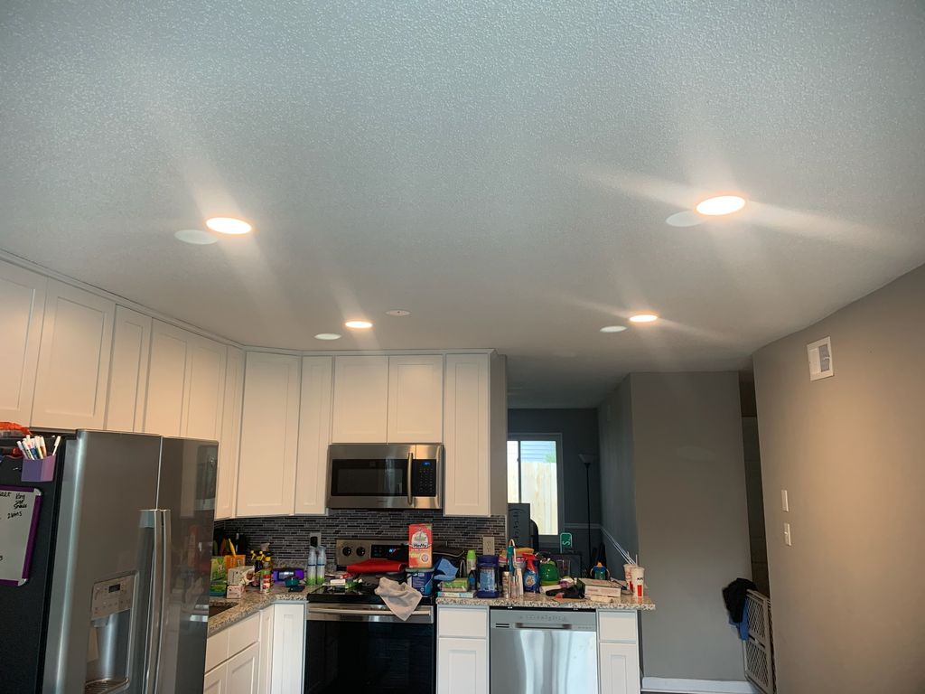 Recessed lighting in kitchen.