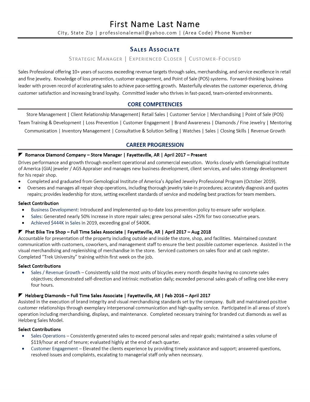 Sales Associate Resume (Dec 2019)