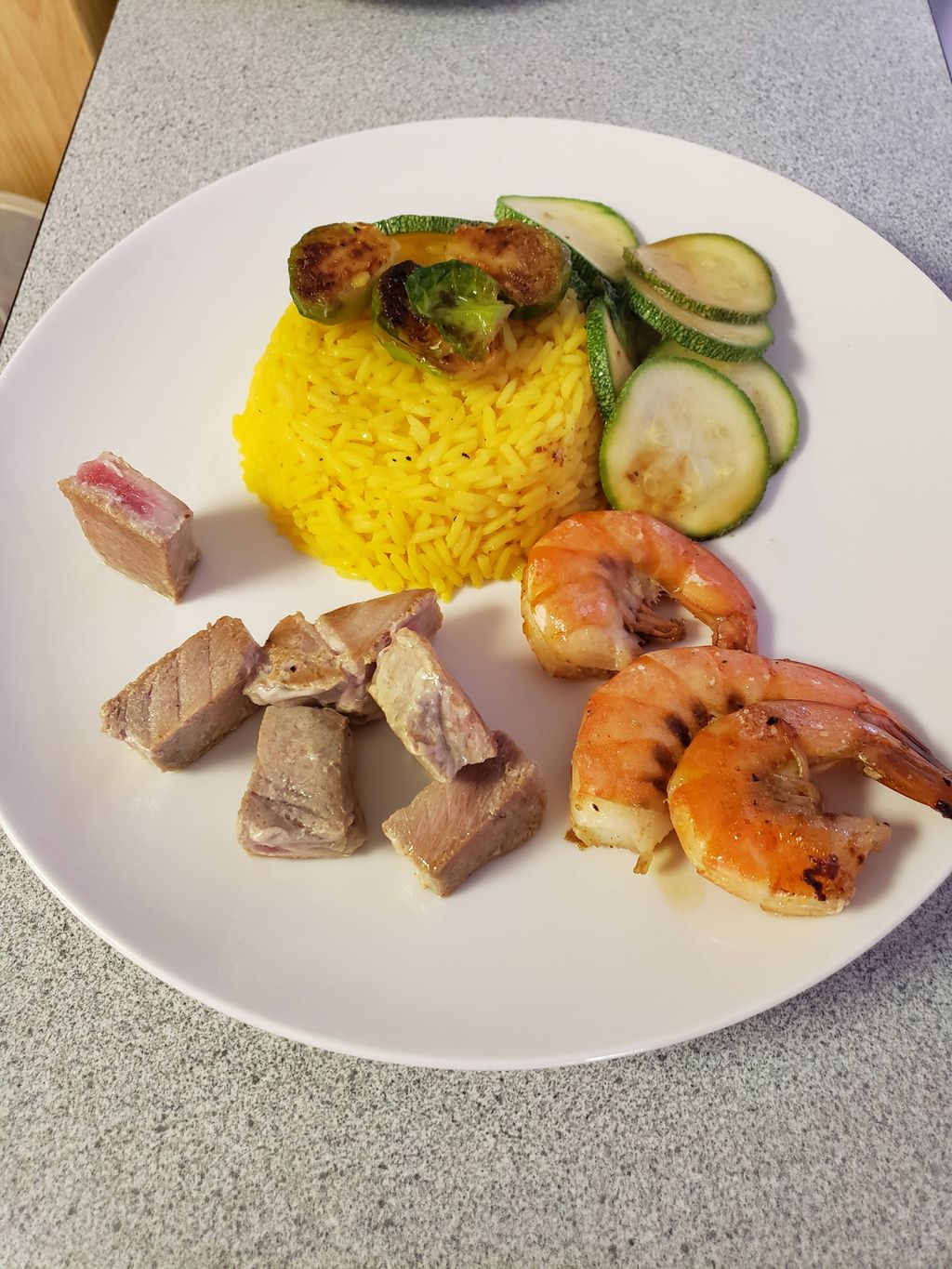 Jasmine turmeric rice. Sauteed veggies, ahi and sh