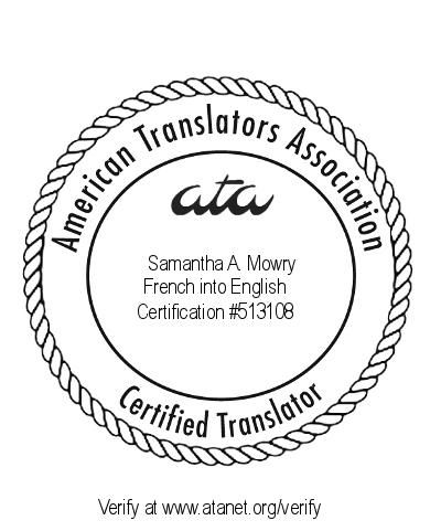 Certification from the American Translators Associ