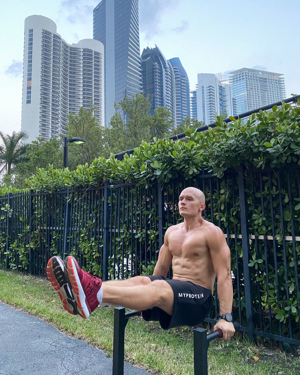 Practicing calisthenics elements. 