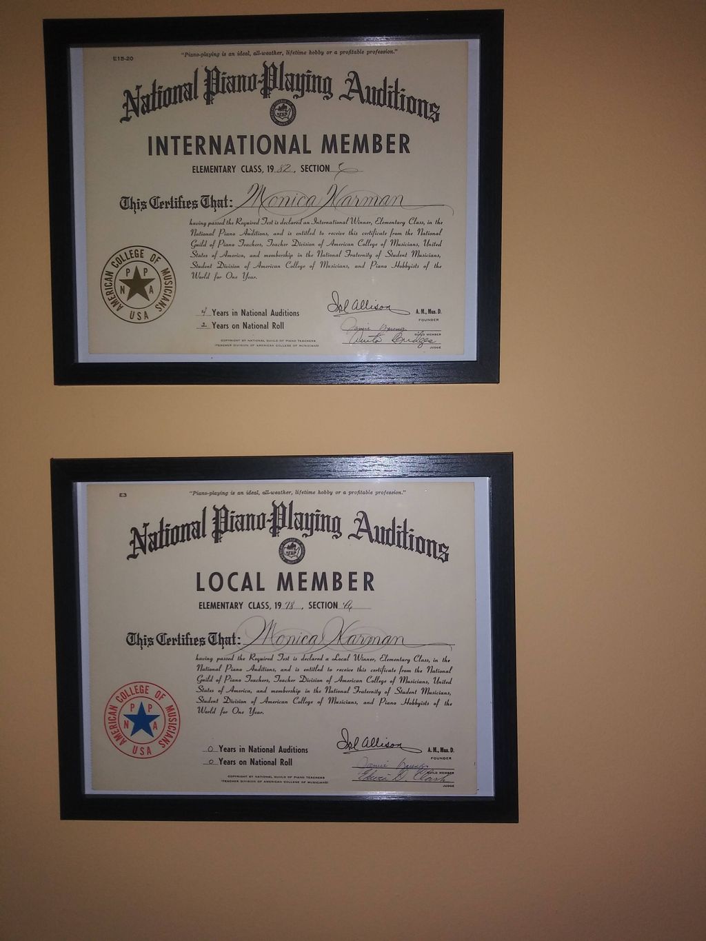 National Guild Auditions Certificates