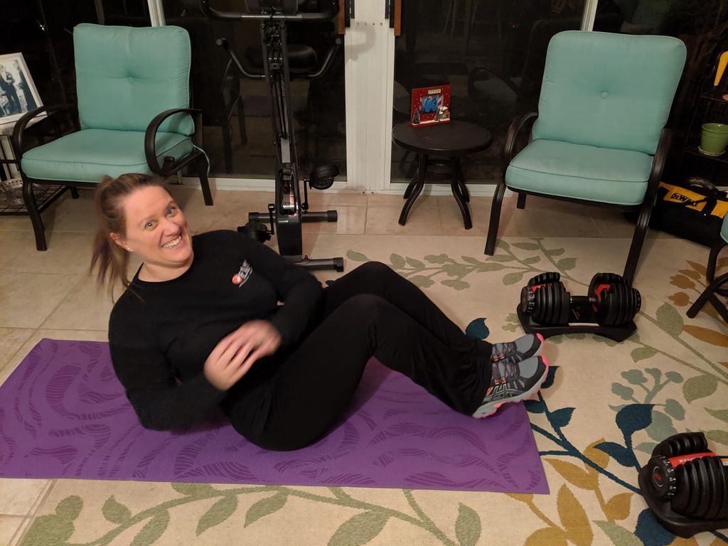 One of our happy clients getting her workout in!