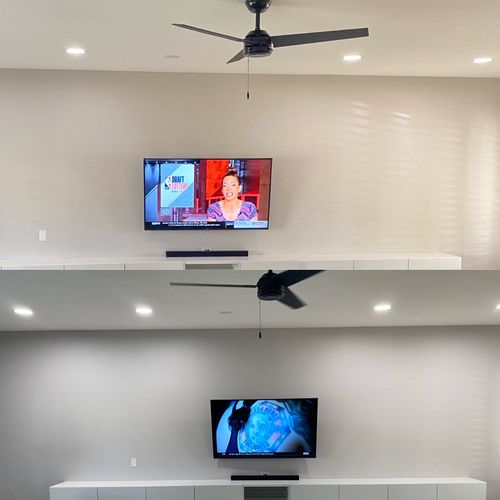 Installed TV, sound bar, (4) ceiling can lights an
