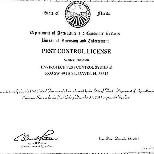 Pest control license 