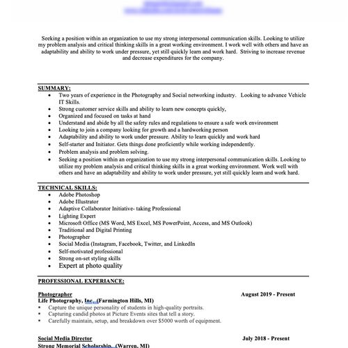 Diana Williams - Original Resume Page 1
