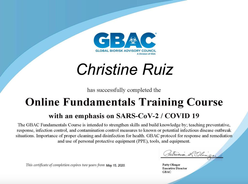 Official GBAC Certification with emphasis on SARS-