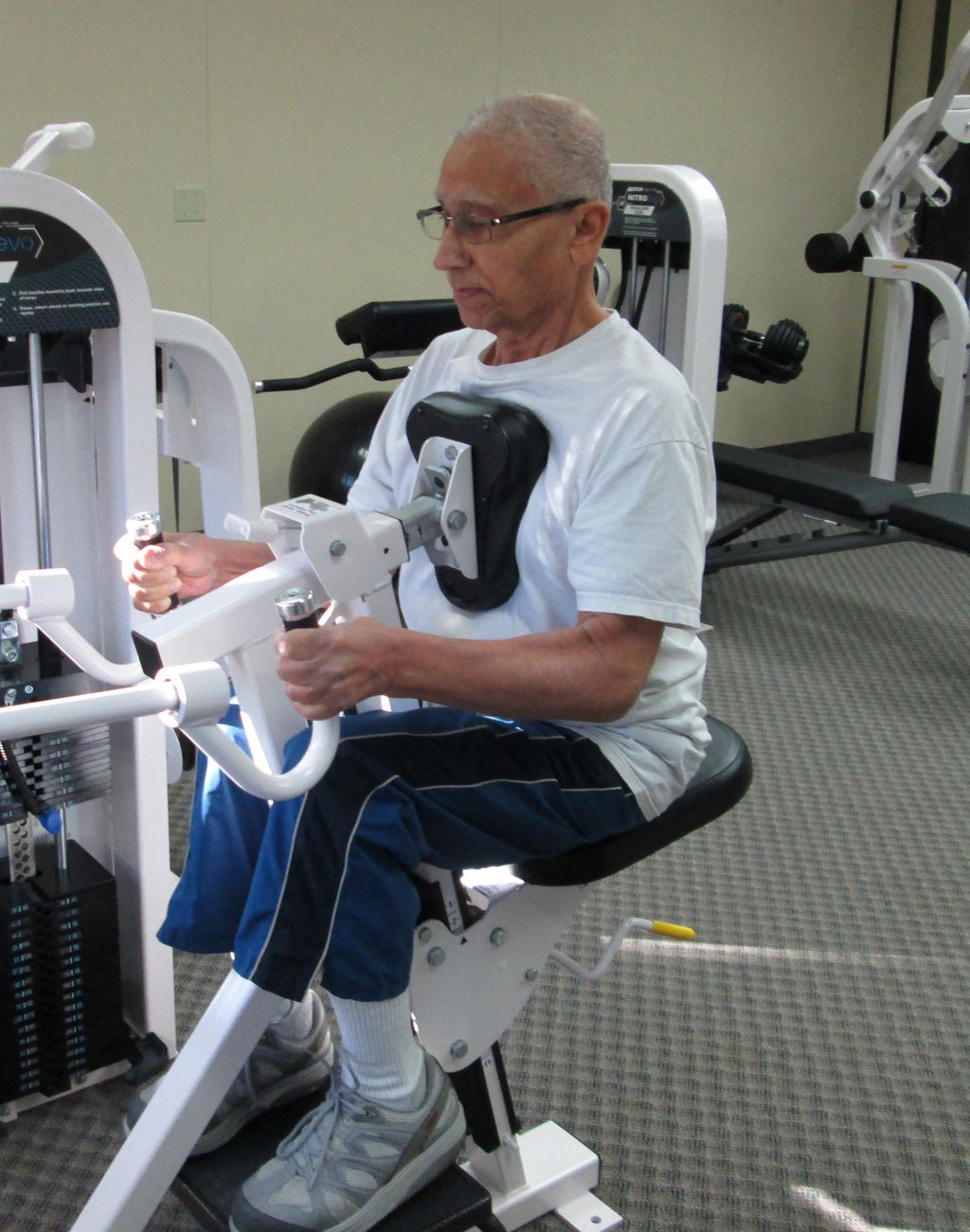 Ashis Sengupta works to strength his back in this 