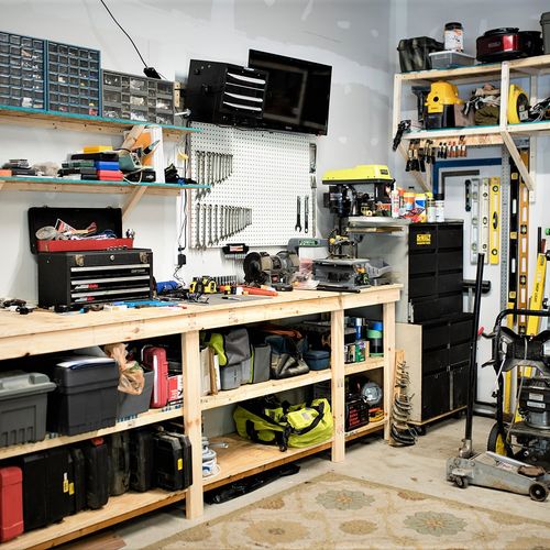 Garage organization and sheet rocking