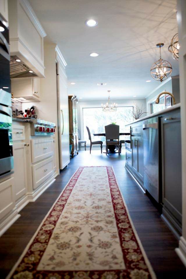 Looking down the kitchen into the dining room