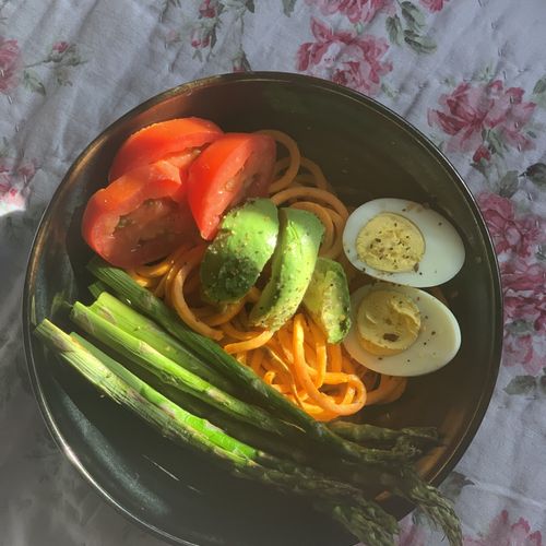 sweet potato noodles with eggs and vegetables