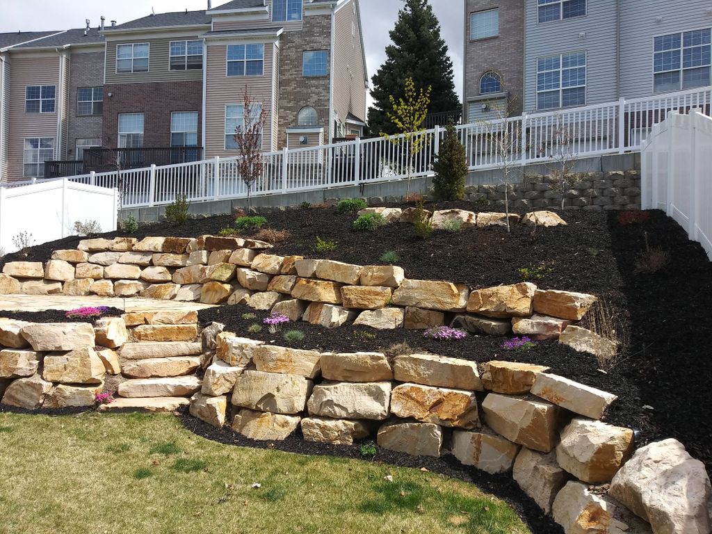 Mulch, stone and plant installs