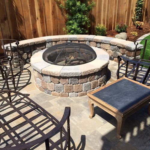 Firepit and seating wall