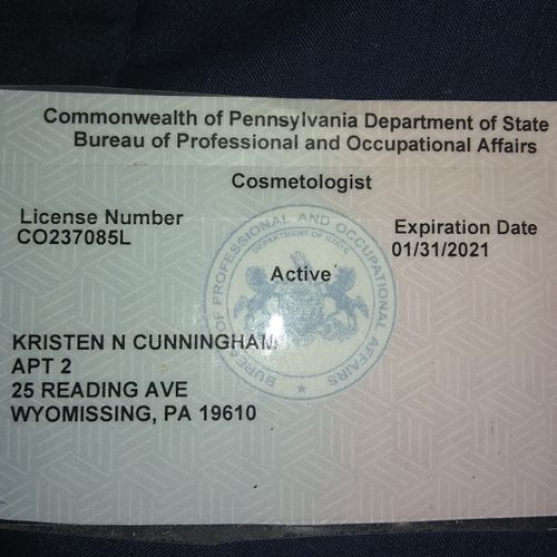 COSMETOLOGY LICENSE