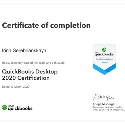 QuickBooks Desktop 2020 Certification