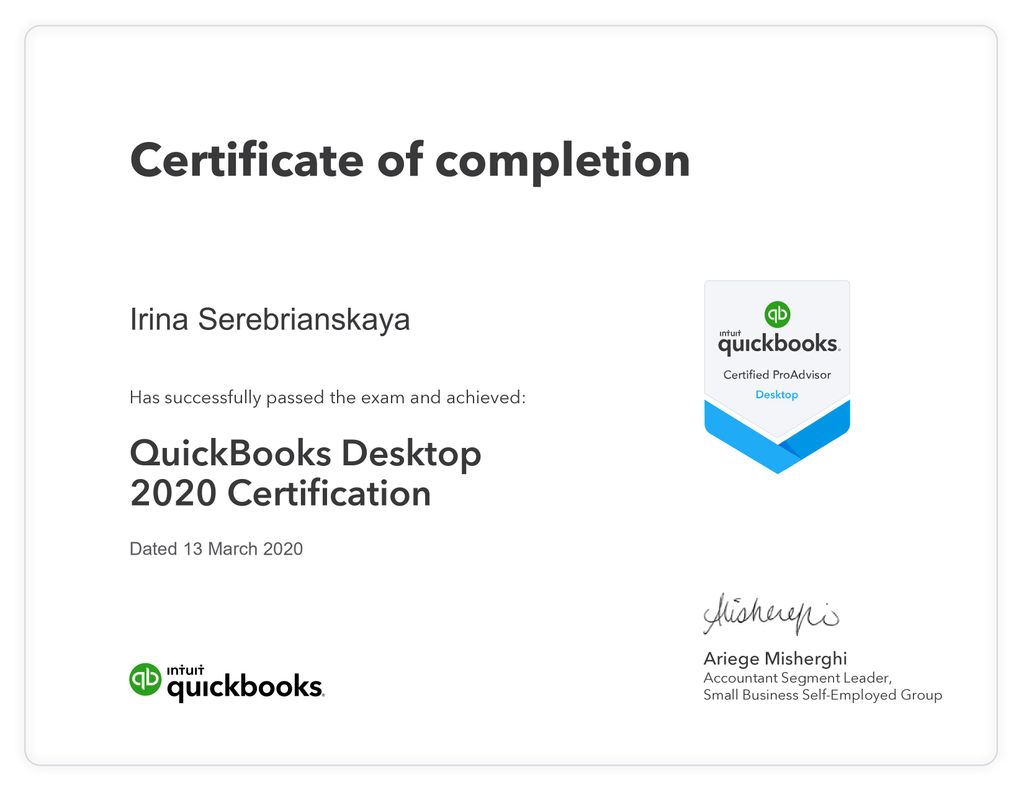 QuickBooks Desktop 2020 Certification