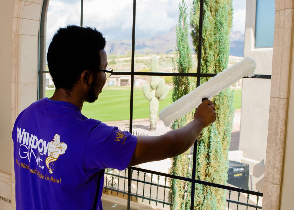 mopping a window for cleaning!