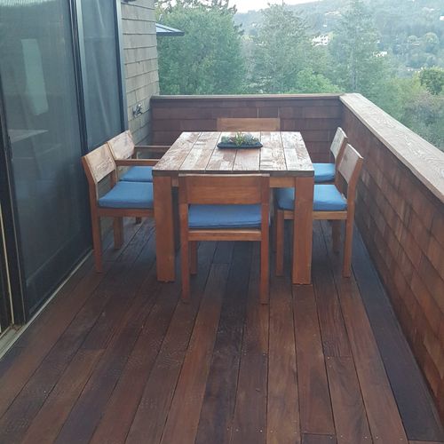 Red Mahogany stain on Ipe wood deck. 