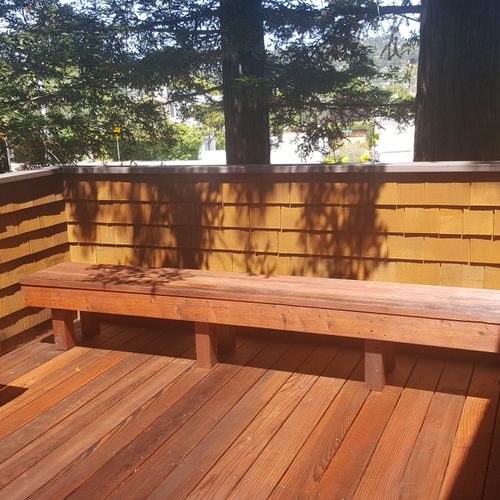 Redwood tone stain on redwood deck.