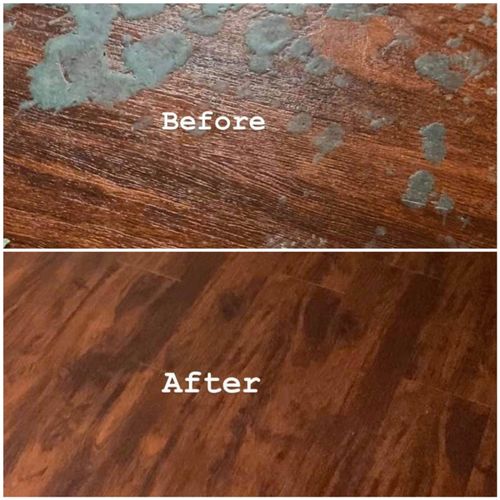 A wax spill on hardwood floors.  