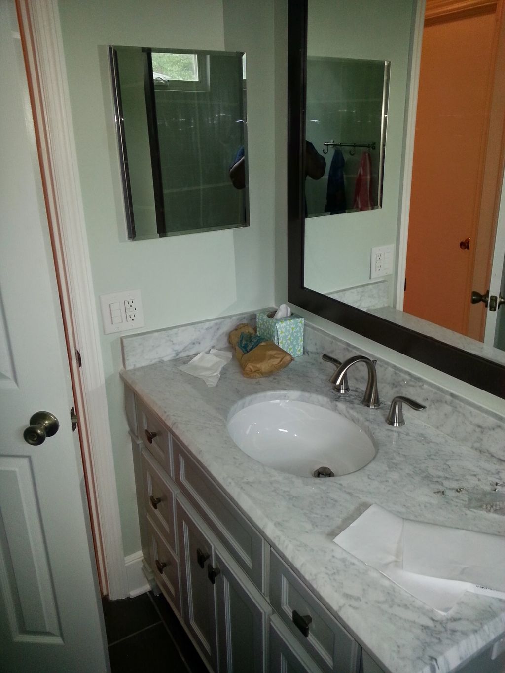 vanity/mirror/hardware/paint walls and vanity