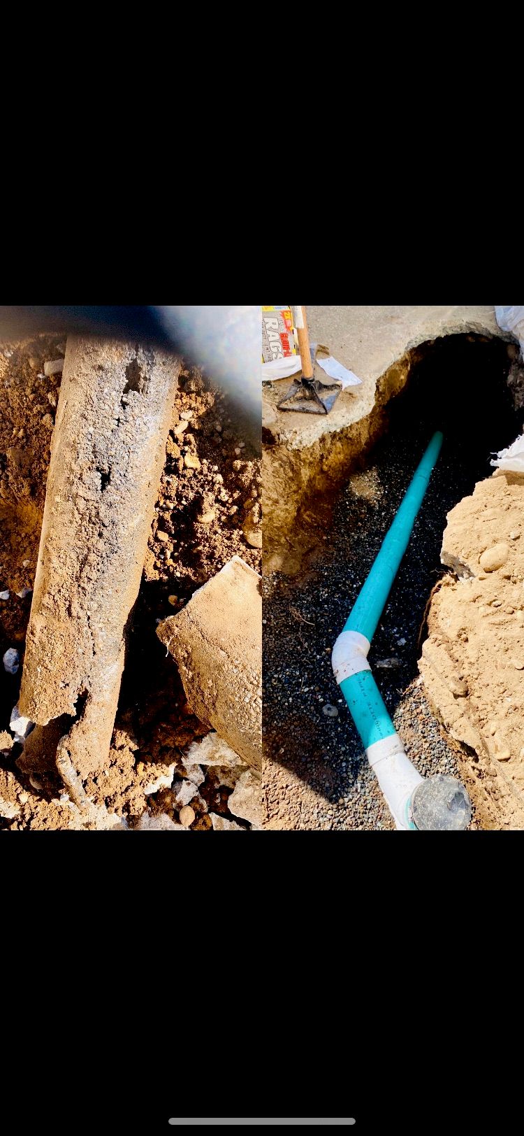 Old concrete sewer pipe and New SCH 35 PVC sewer p