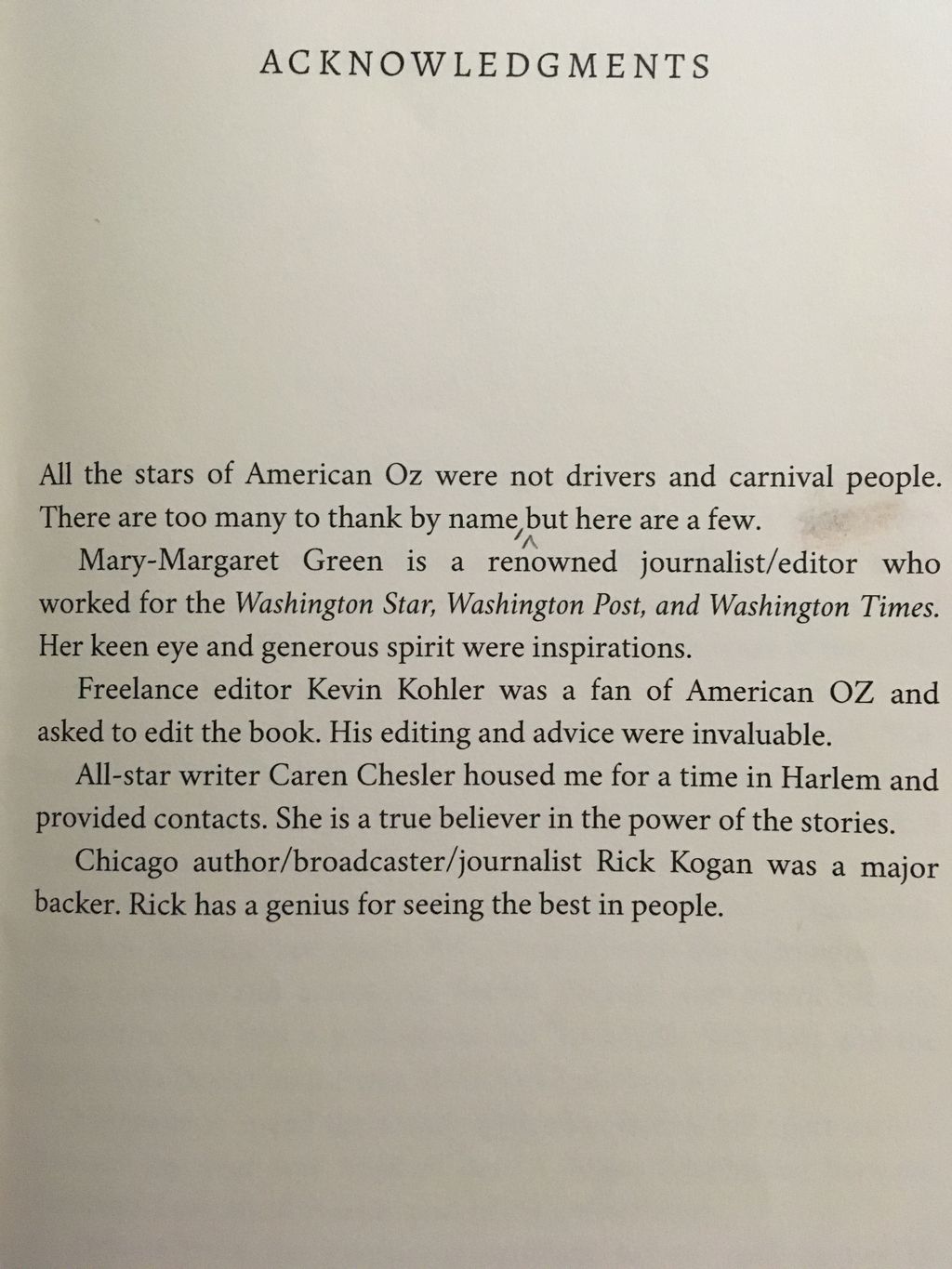 Amazon best seller American Oz acknowledgements.