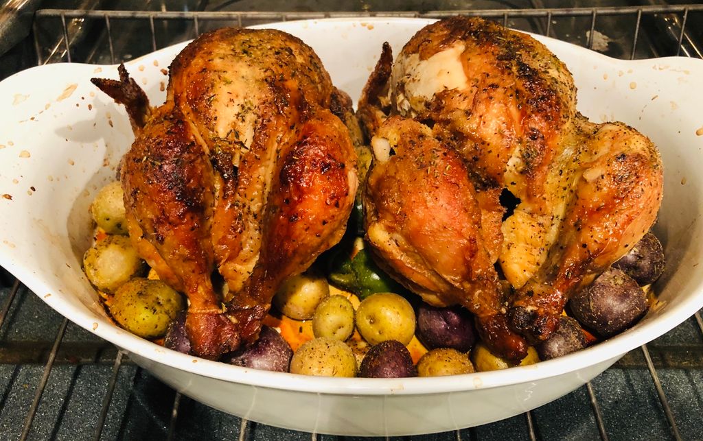 Roasted lemon butter thyme chicken with potatoes 