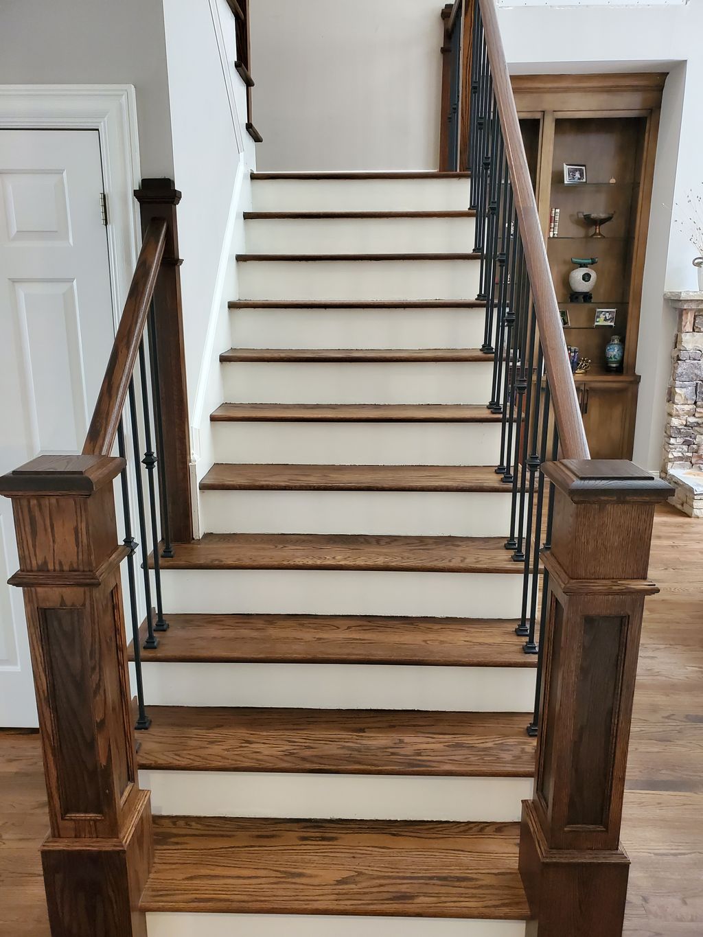 New Newel Posts, Refinished Rails