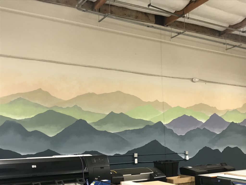 Mountain mural in a warehouse