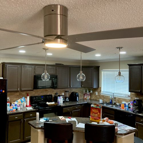 Replaced 3 ceiling fans; install 3 pendant light o