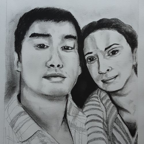 Couples Portrait in Charcoal, 2020