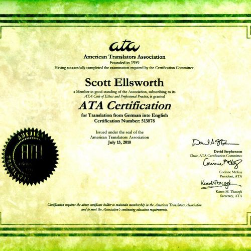 my ATA certification