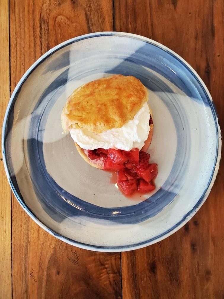 Strawberry Shortcake; macerated strawberries, whip