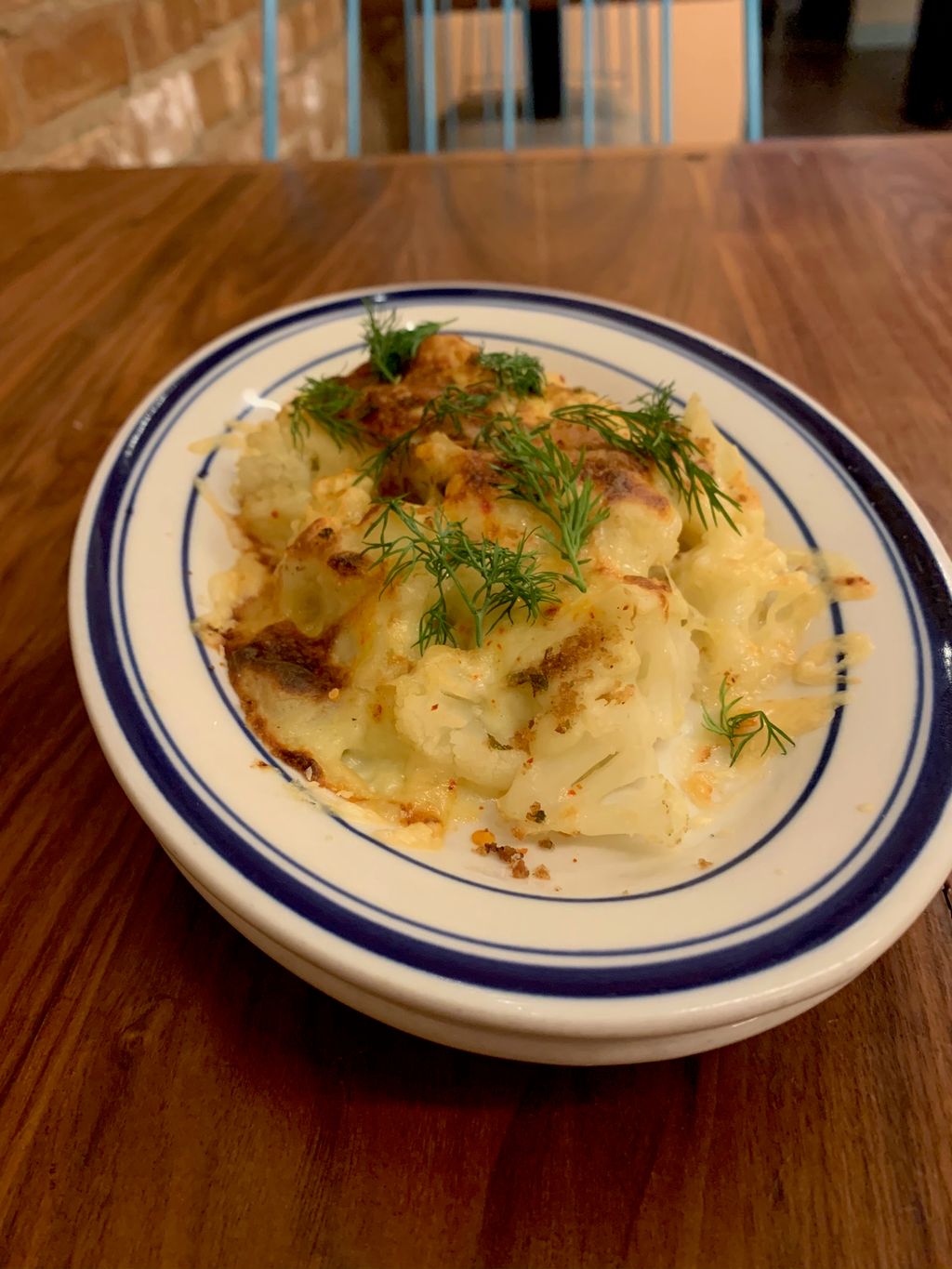 Cauliflower Gratin; gruyere, breadcrumb, dill.